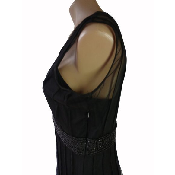 ECI New York Black Mesh Evening Dress Beaded Waist Size 4 Illusion Empire  Lined - Picture 8 of 15
